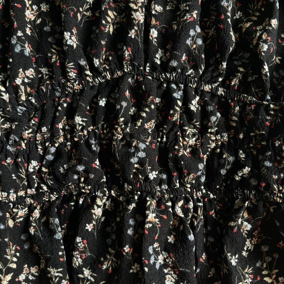 Moa Moa Black Floral Off-Shoulder Ruffle Crop Top – Size Medium - Picture 2 of 8